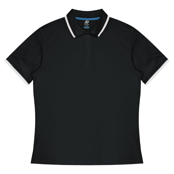 CBWM: Custom Men's Polo Striped Collar Shirt Printing & Embroidery – PORTSEA Black White -Front