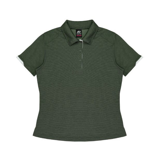 CBWM: Custom Women's Polo Shirt Printing & Embroidery – Morris Army Green White -Front