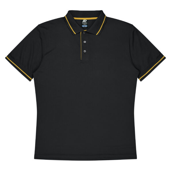CBWM: Polo Shirt - Cottesloe Black-Gold Front for UV Printing and Embroidery designs