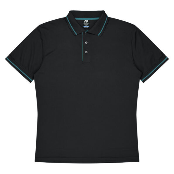 CBWM: Polo Shirt - Cottesloe Black-Teal Front for UV Printing and Embroidery designs