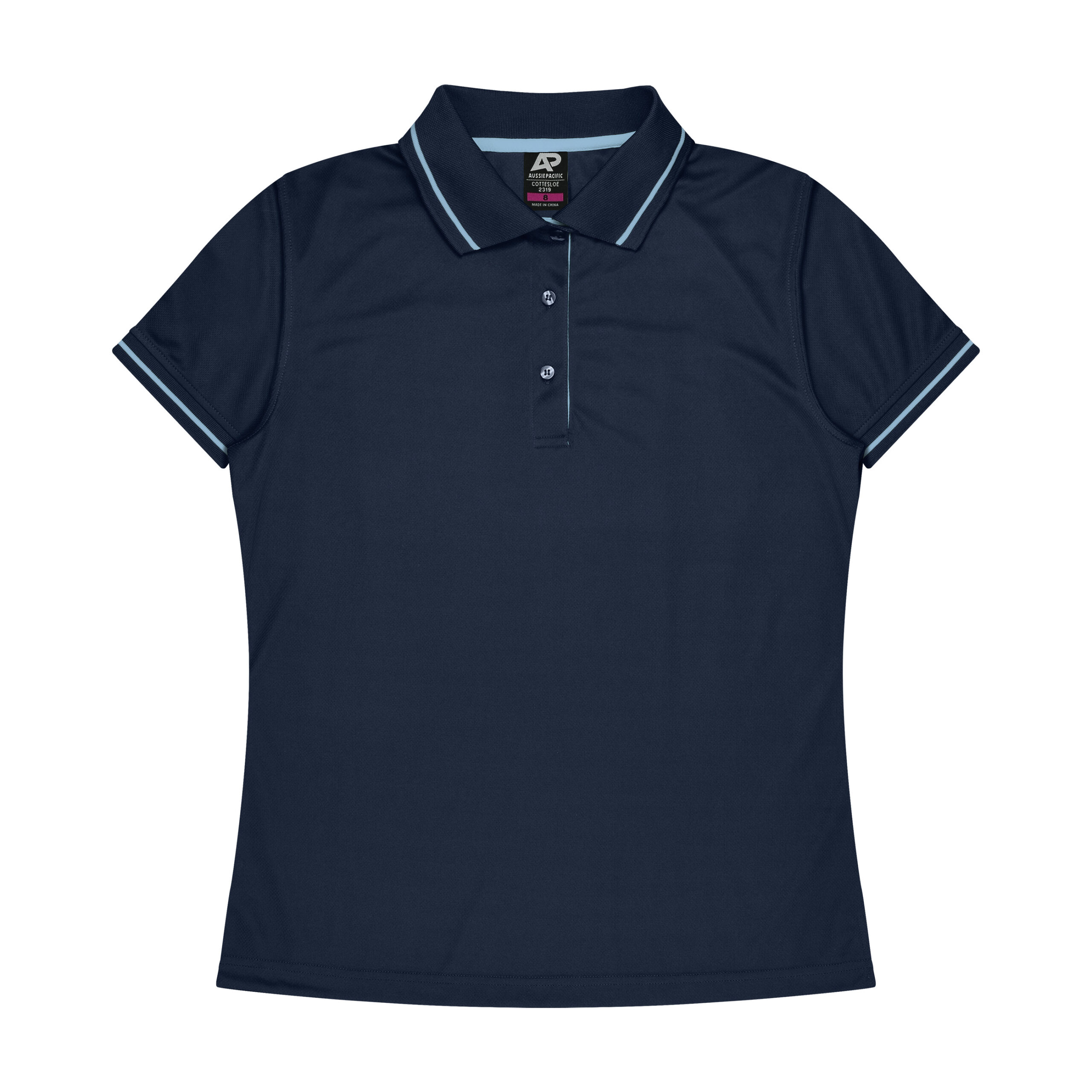CBWM: Polo Shirt - Cottesloe Navy-Sky Front for UV Printing and Embroidery designs