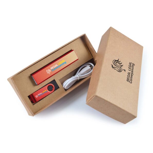 CBWM: Heat Transfer Vinyl, UV Printed Logo in Powerbank & USB Drive in a box - Red