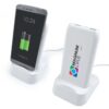 A powerbank with logo in detailed heat transfer vinyl and UV printing