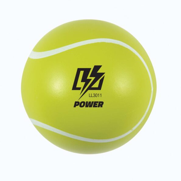 A tennis ball featuring "Power" logo in heat transfer vinyl and UV printing