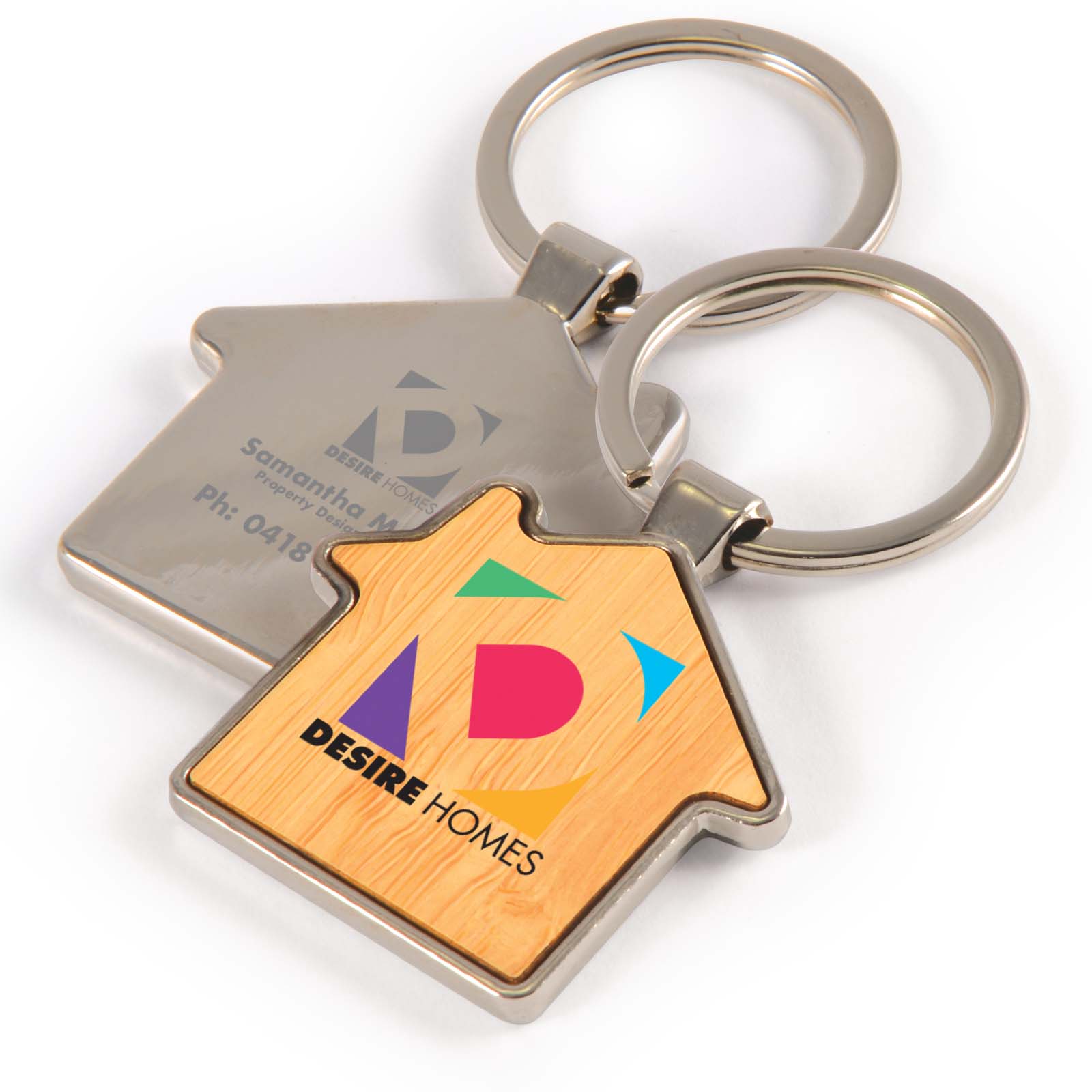 House Design Keychains with logo in heat transfer vinyl & UV print