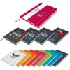 Softcover notebook with detailed embroidery and vibrant heat transfer vinyl printing