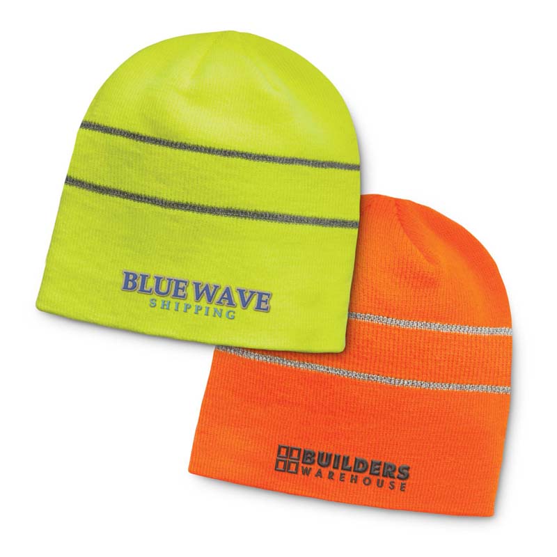 CBWM HI Vis Beanies logo embroidery product sample