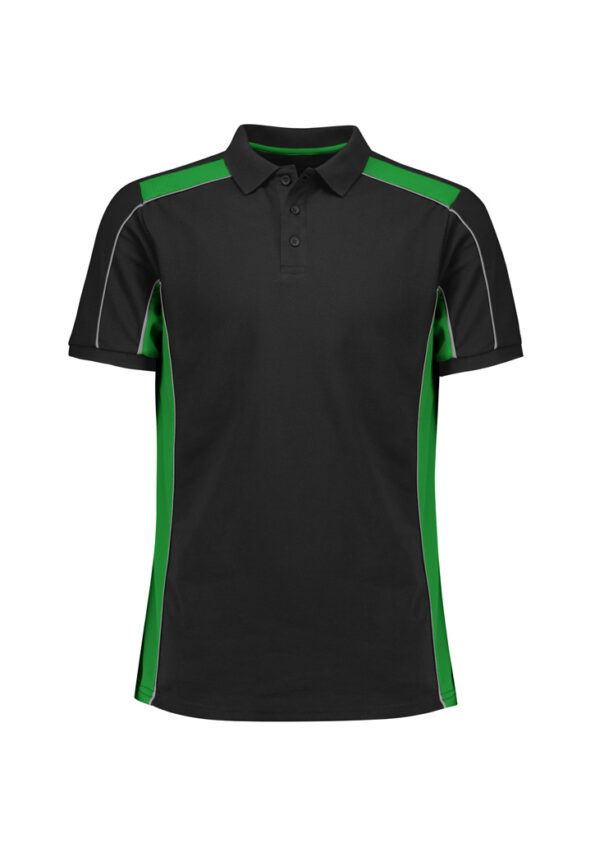 P413US_Product_Black_Green_Biz Collection Unisex Grid Short Sleeve Polo