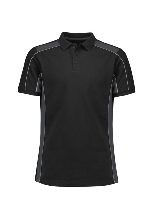 P413US_Product_Black_Grey_Biz Collection Unisex Grid Short Sleeve Polo