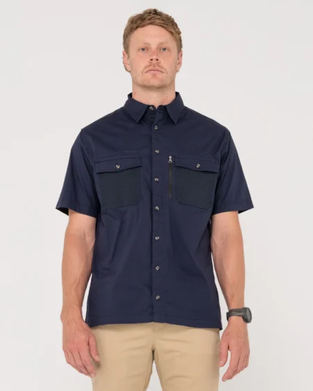 T21-WSM1058-Rusty Pressure Short Sleeve Shirt Navy Blue Front