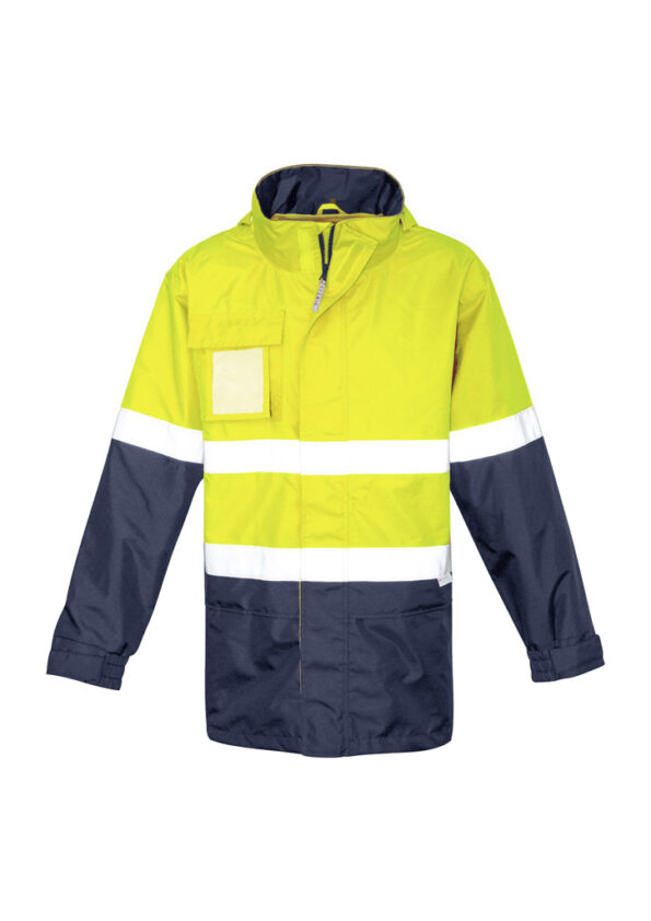 ZJ357_Syzmik Mens Hi Vis Ultralite Waterproof Jacket Yellow Navy Front