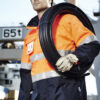 ZJ357_Syzmik Mens Hi Vis Ultralite Waterproof Jacket Orange/Navy Full front pic