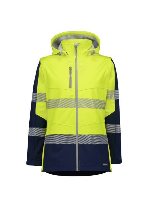 ZJ753_Yellow_Navy_Syzmik Womens Streetworx 2 In 1 Stretch Softshell Jacket Fr