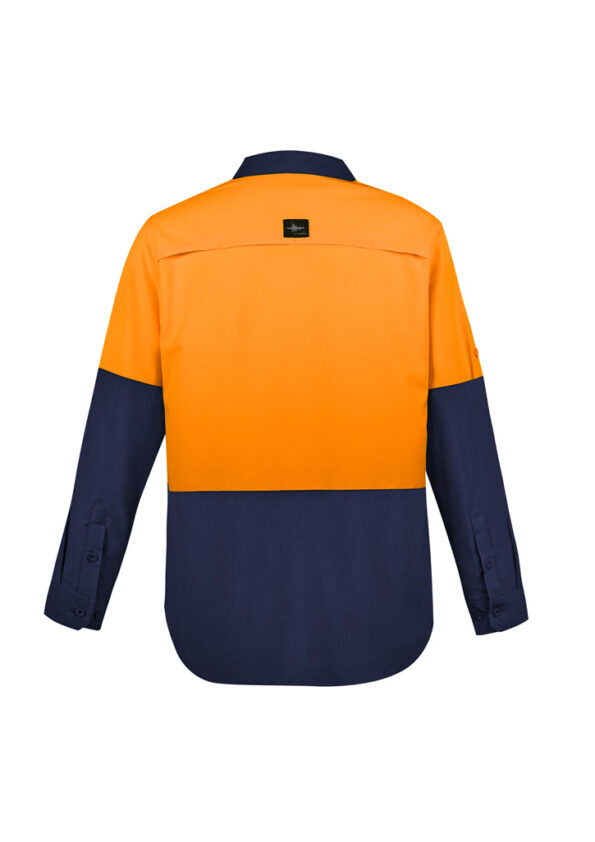 ZW468_Orange_Navy_Syzmik Mens Hi Vis Outdoor Long Sleeve Shirt Back