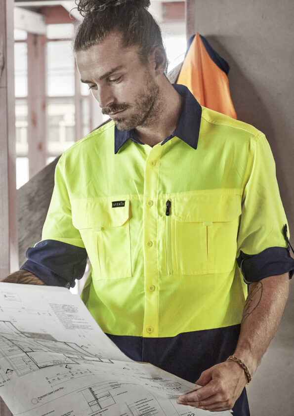 ZW468_Syzmik Mens Hi Vis Outdoor Long Sleeve Shirt Full View