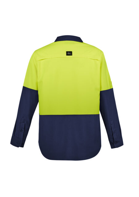 ZW468_Yellow_Navy_Syzmik Mens Hi Vis Outdoor Long Sleeve Shirt Back