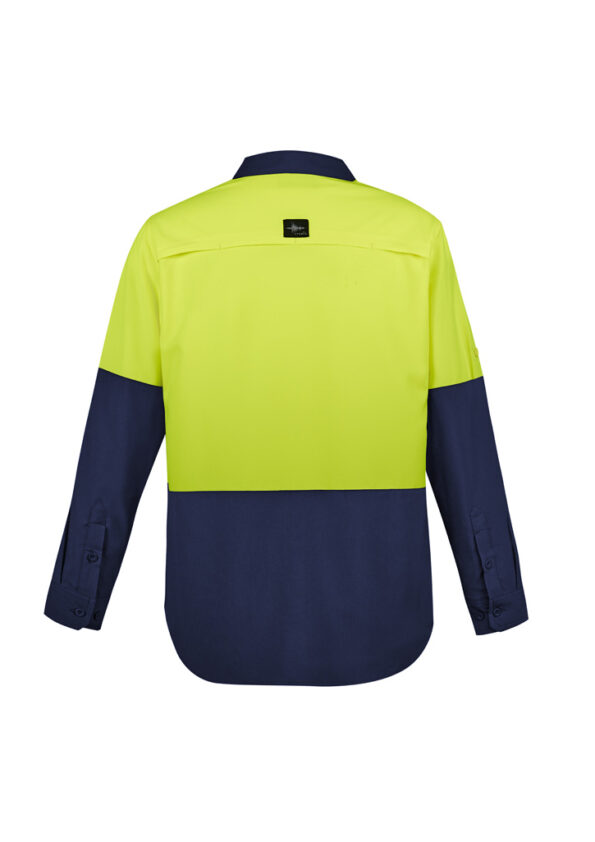 ZW468_Yellow_Navy_Syzmik Mens Hi Vis Outdoor Long Sleeve Shirt Back