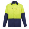 ZW468_Yellow_Navy_Syzmik Mens Hi Vis Outdoor Long Sleeve Shirt Front
