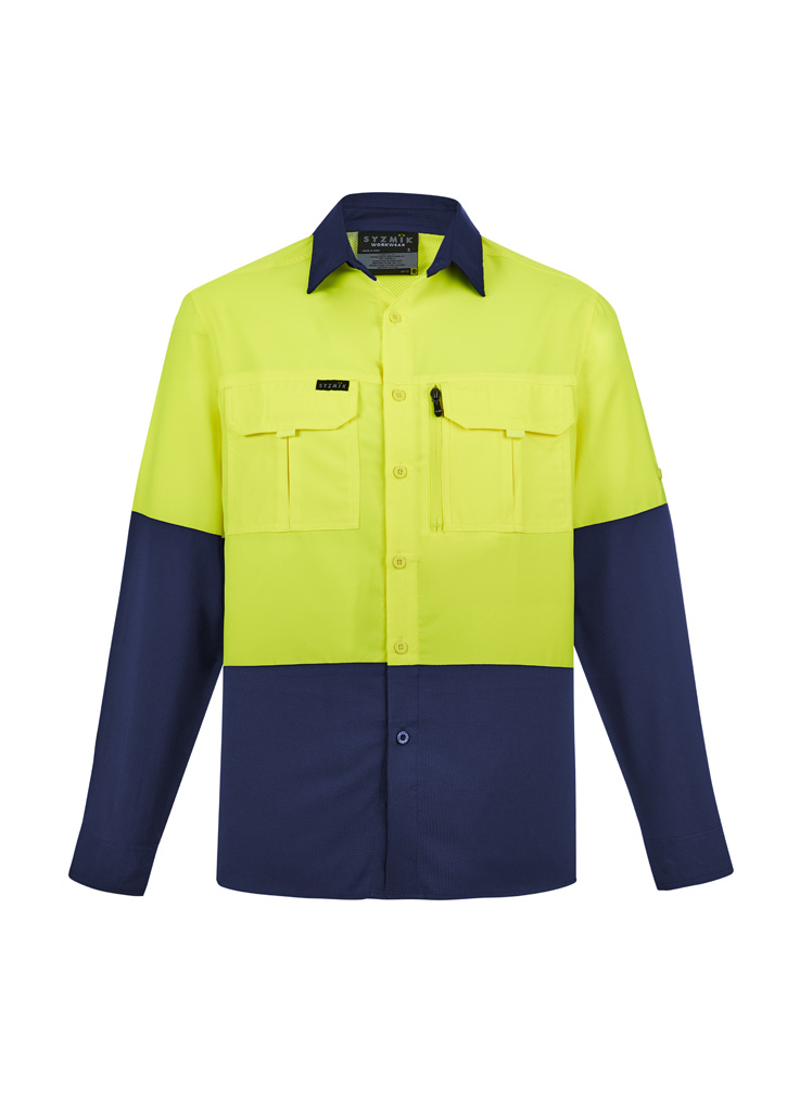 ZW468_Yellow_Navy_Syzmik Mens Hi Vis Outdoor Long Sleeve Shirt Front ZW468_Yellow_Navy_Syzmik Mens Hi Vis Outdoor Long Sleeve Shirt Front