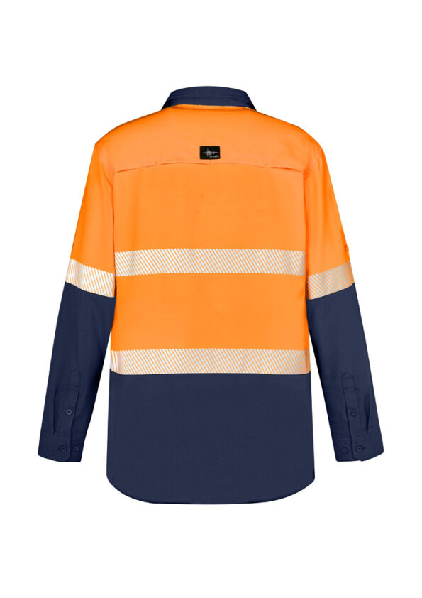 ZW470_Orange_Navy_Syzmik Mens Hi Vis Outdoor Segmented Tape Long Sleeve Shirt Back