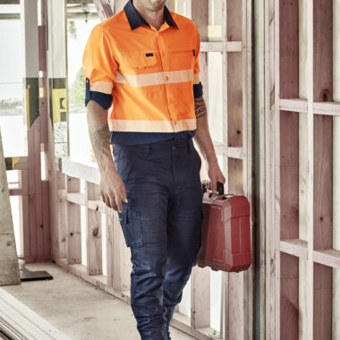 ZW470_Orange_Navy_Syzmik Mens Hi Vis Outdoor Segmented Tape Long Sleeve Shirt Full view ZW470_Orange_Navy_Syzmik