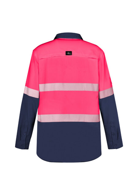 ZW470_Pink_Navy_Syzmik Mens Hi Vis Outdoor Segmented Tape Long Sleeve Shirt Back