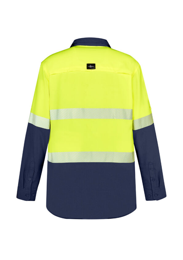 ZW470_Yellow_Navy_Syzmik Mens Hi Vis Outdoor Segmented Tape Long Sleeve Shirt Bk