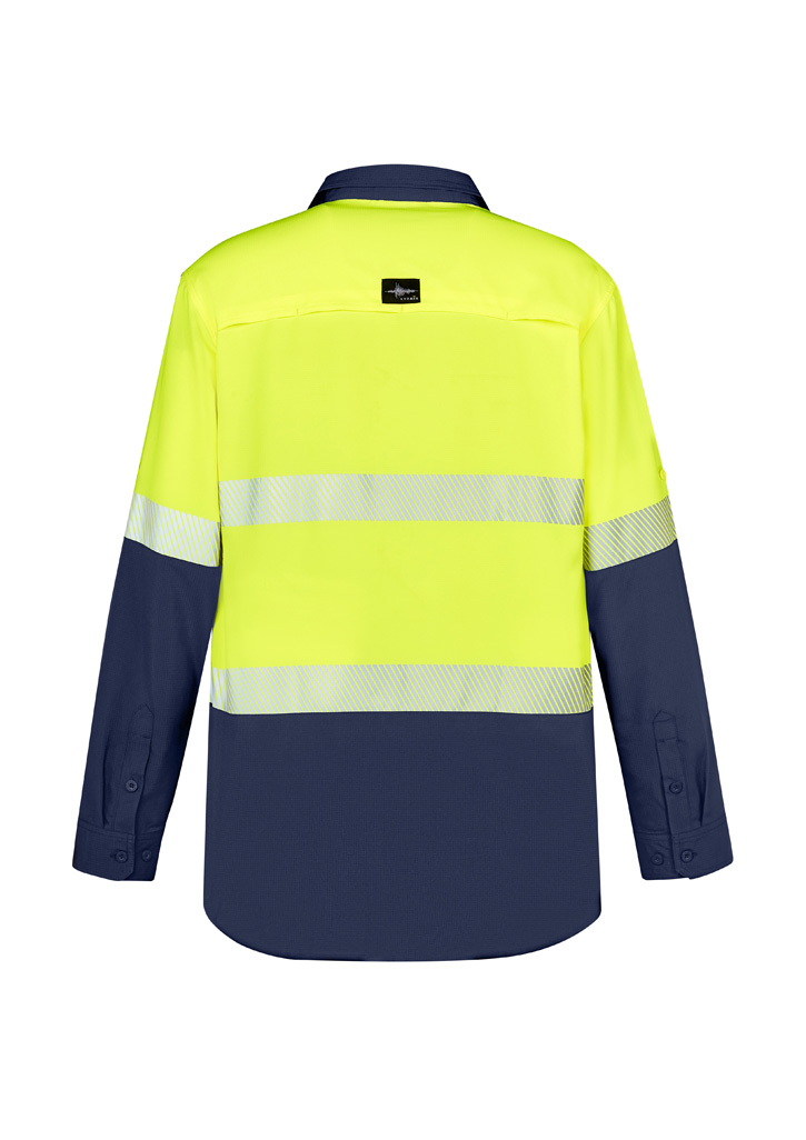 ZW470_Yellow_Navy_Syzmik Mens Hi Vis Outdoor Segmented Tape Long Sleeve Shirt Bk ZW470_Yellow_Navy_Syzmik Mens Hi Vis Outdoor Segmented Tape Long Sleeve Shirt Bk